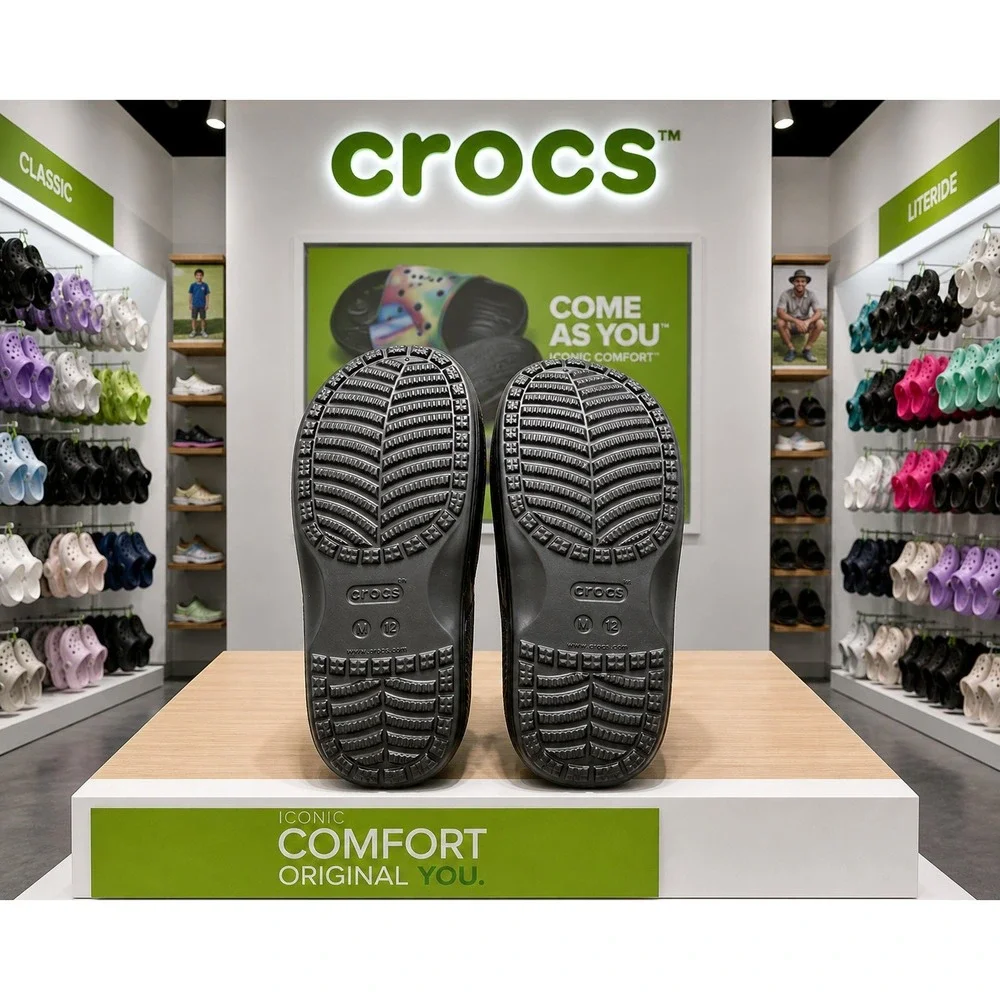Crocs‎ Classic Slide Multi Heat Wave Black Multi Color Sandals Mens 12 NEW